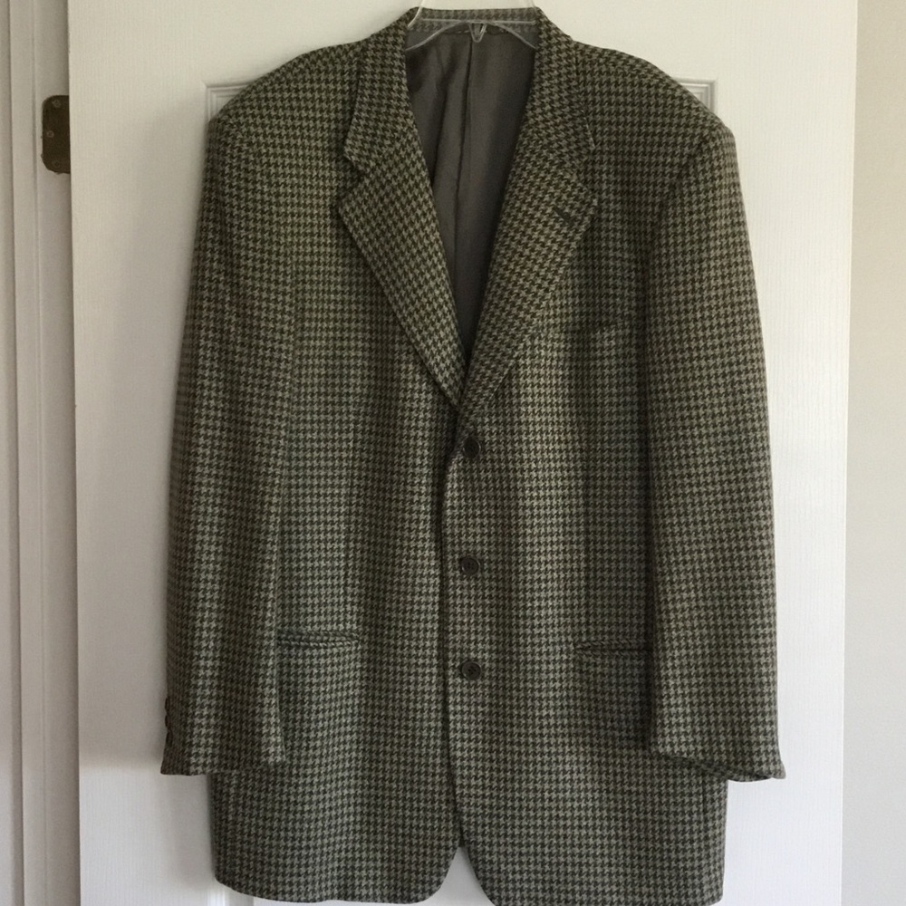 CERRUTI 1881 Men's Cashmere Houndstooth Blazer-Black and Green